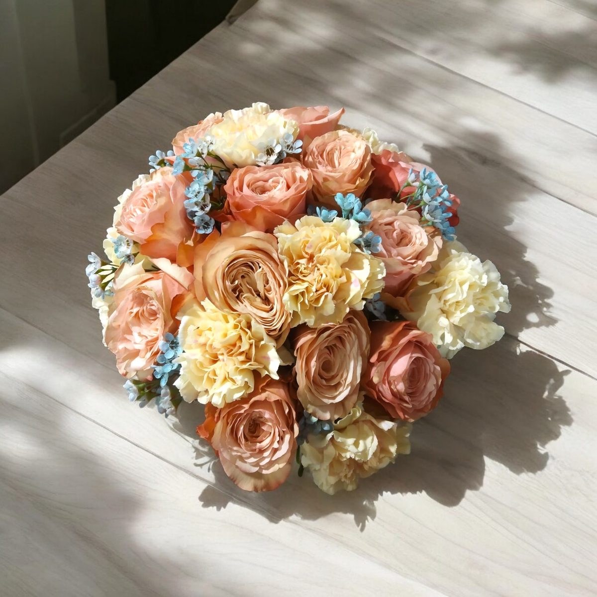 Bouquet rotondo toni pesca